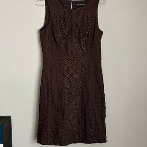White House Black Market NWOT Brown V-Neck Sleeveless Dress SZ 2 Textured Lined